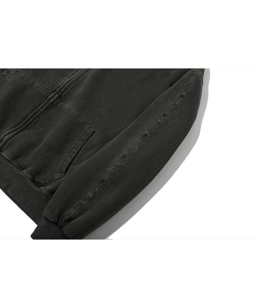 Cpgn Studio [2-Way] Sleeve Star Pigment Hoodie Zip-Up Smoke Black