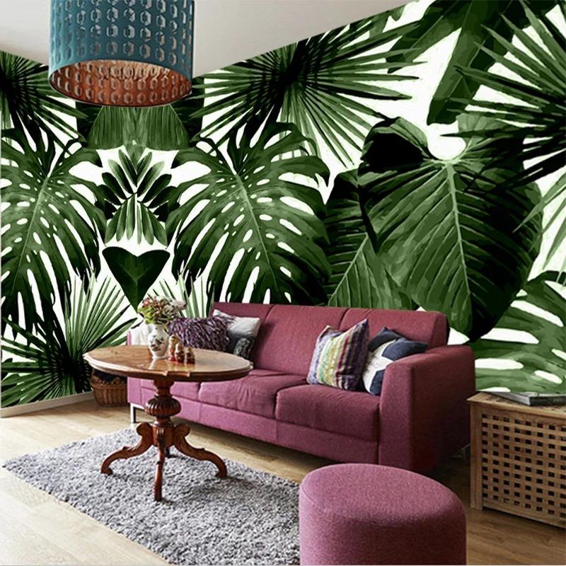 Retro Tropical Rain Forest Wallpaper Palm Banana Leaves 3d Wall Mural Cafe Restaurant Theme Hotel Backdrop Murals