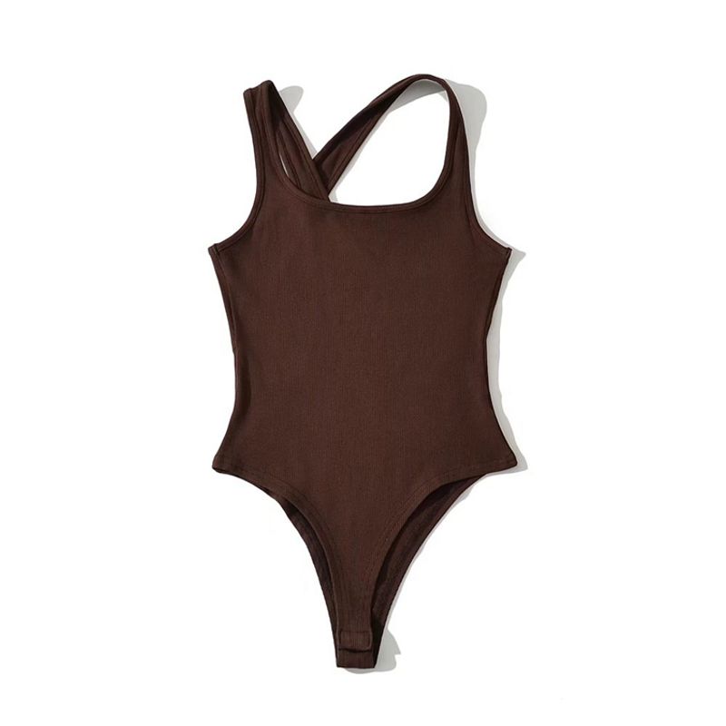 

Fashion Export Month New Summer Women s Clothing New Sexy Wind Tight Stretch Open Back Cross Short Jumpsuit Coffee M