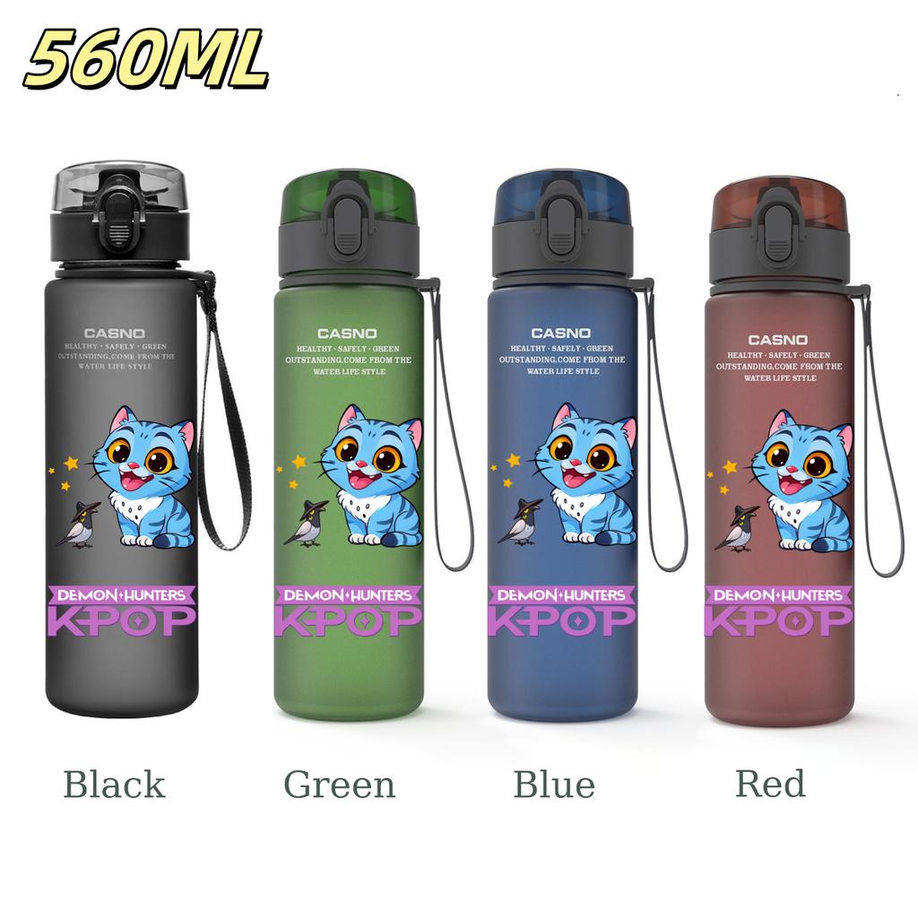 560ML KPop Demon Hunters Plastic Cartoon Pattern Water Cup Tall Superior Quality Children Outdoor Sports Drinking Water Bottle Birth Date Present