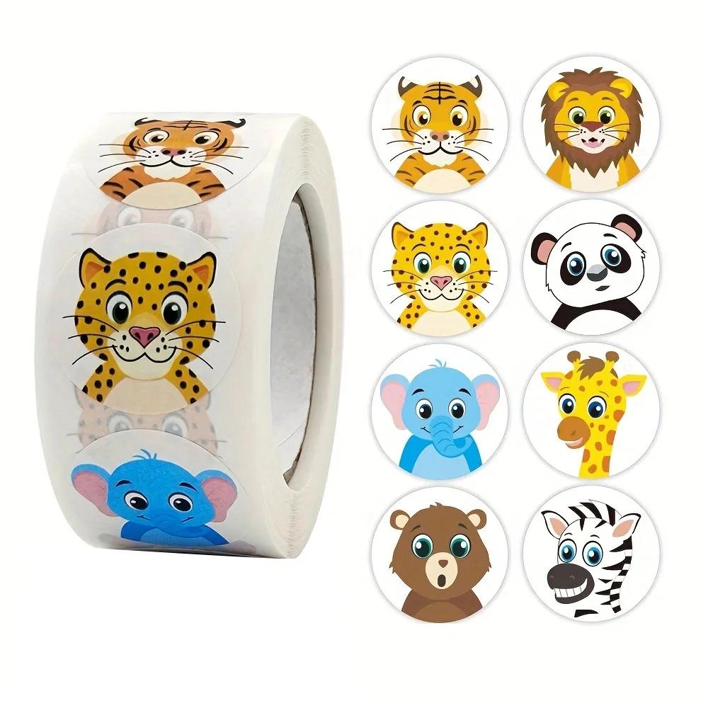 500Pcs/Roll Cartoon Animal Reward Stickers 2.5cm/1.0in Diy Decor Perfect For Learning Games Notebook Pad Fridge Gift Seal Labels
