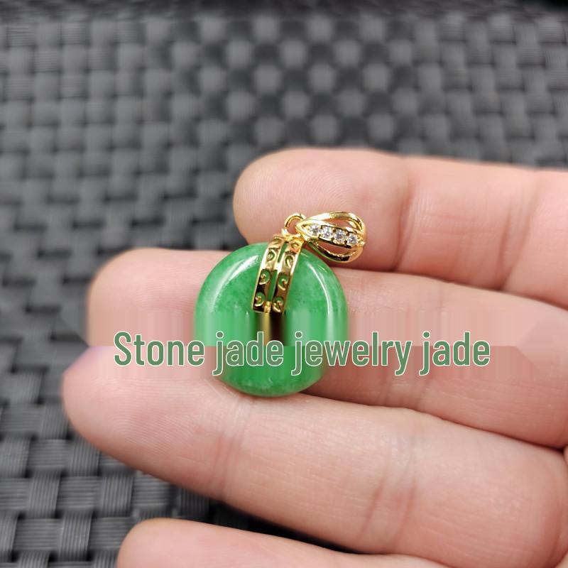 Emerald Green Jade Buckle Pendant Necklace & Earring Set