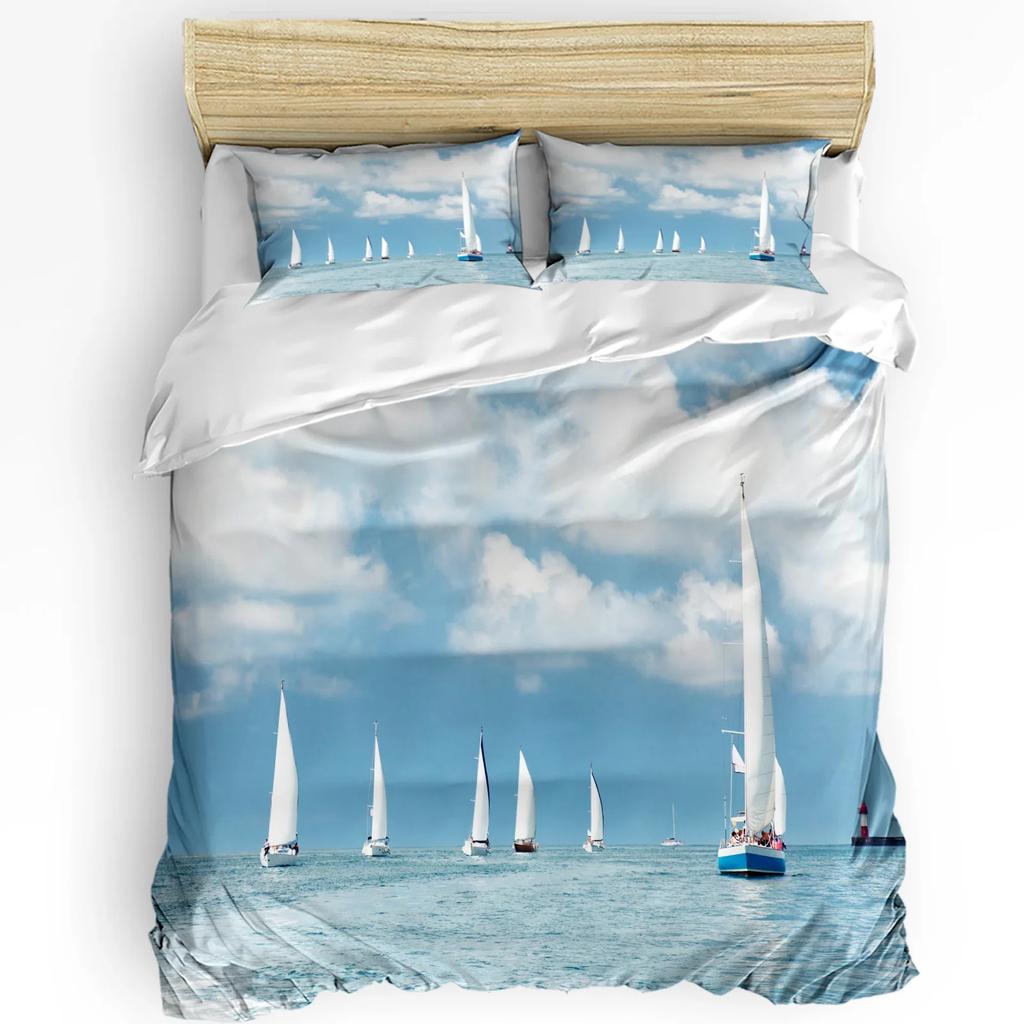 Sailing Sailboats Seagull Dolphin Sea Clouds Duvet Cover Bed Bedding Set Home Quilt Cover Pillowcases Bedding Set No Sheet