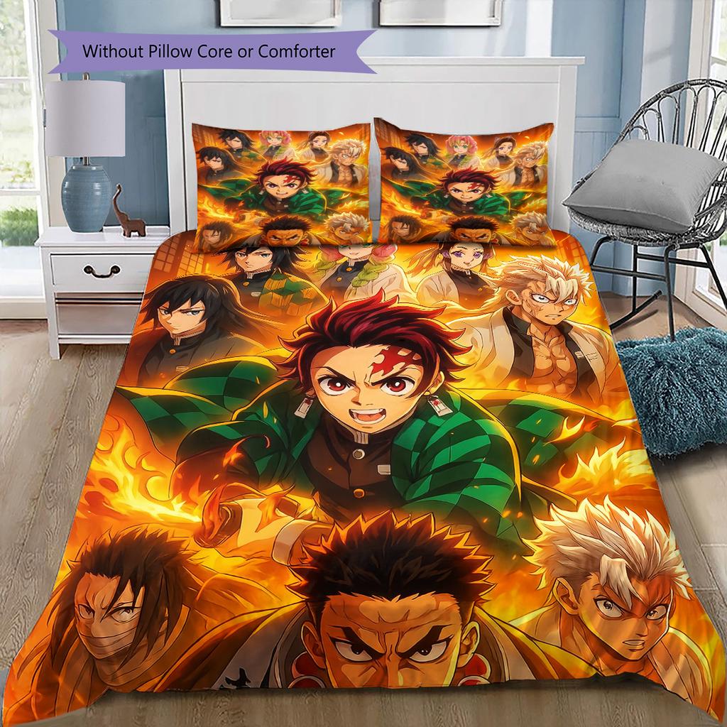 Demon Slayer Collection Bedding Set, 1 Duvet Cover & 2 Pillowcases, Home Bedroom, Perfect Gift for Anime Fans