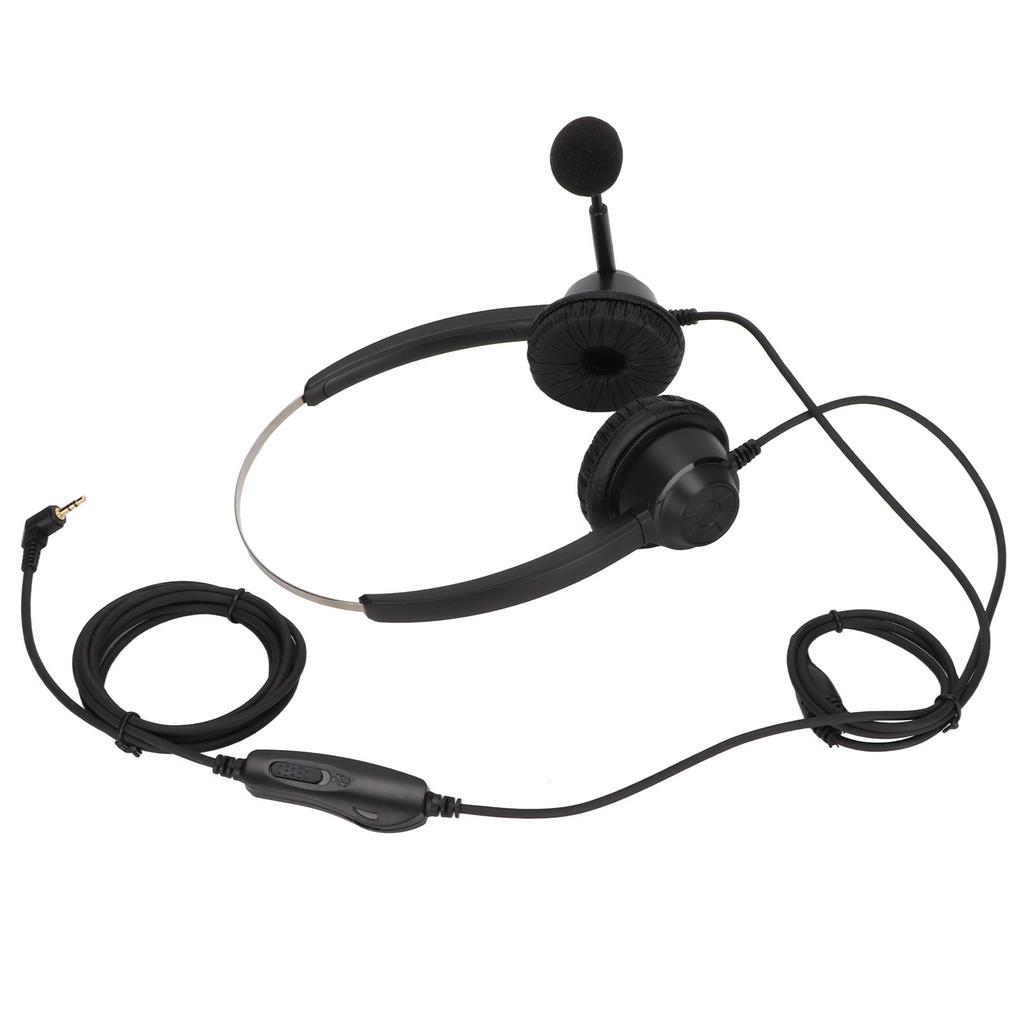 2.5mm Telephone Headset Binaural Noise Cancelling Call Center Earphone with Mic Mute for Business Cu