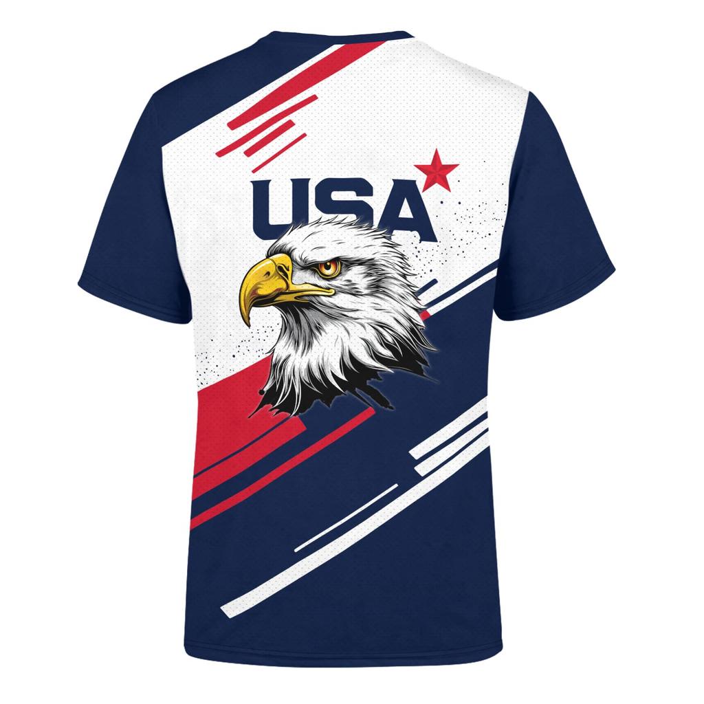 Unisex Vintage Style Soccer Fan Jersey USA Eagle Graphic Print Short Sleeve Crew Neck T-Shirt for Casual Wear and Sports