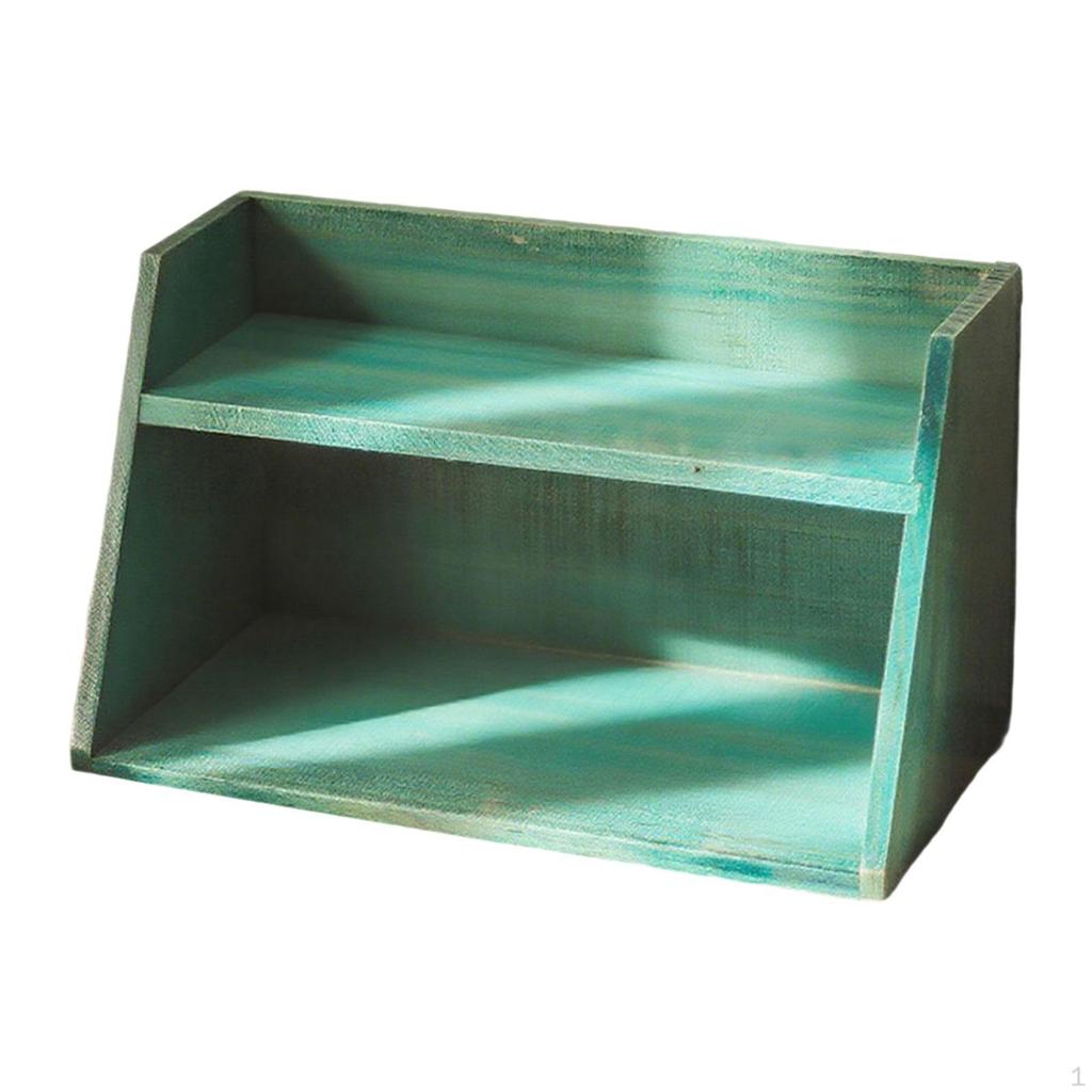 Wood Countertop Organizer Desktop Space Saving Double Layer Mug Tea Storage Display Shelf