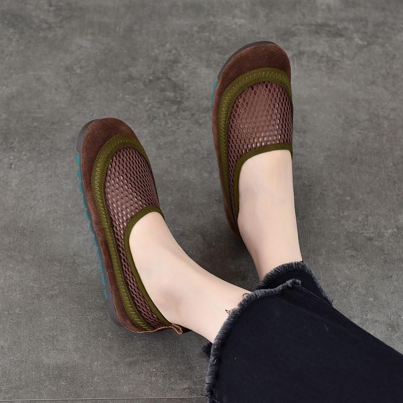 Johnature Breathable Mesh Flat Sandals Mixed Colors Round Toe Soft Soled Women's Slip-on Shoes