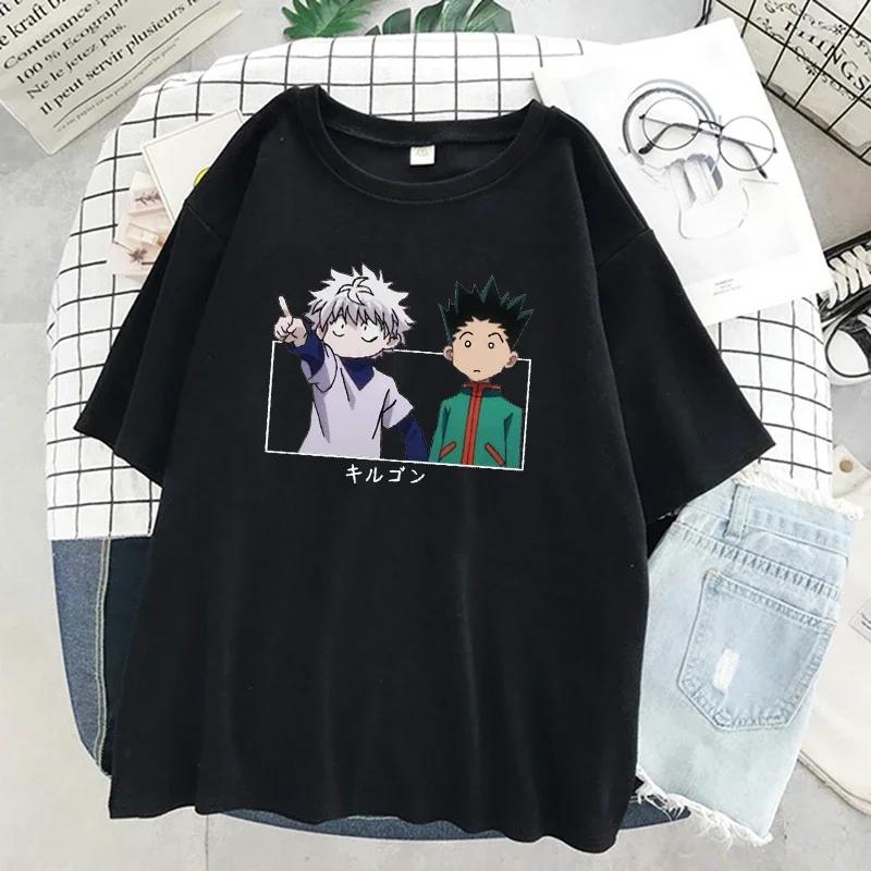 Killua and Gon Anime Women's T-shirt Printed Summer Cotton T-shirt Short Sleeve Japanese Anime Hunter X Women's Casual T-shirt