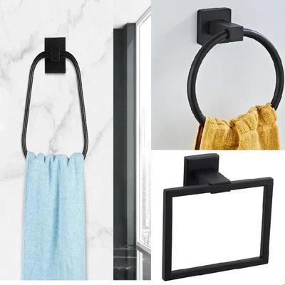 Mattschwarzer Saugknopf Handtuchring Edelstahl Hand- und Waschlappenhalter Geschirrtuchhalter für Dusch- und Badezimmerwand