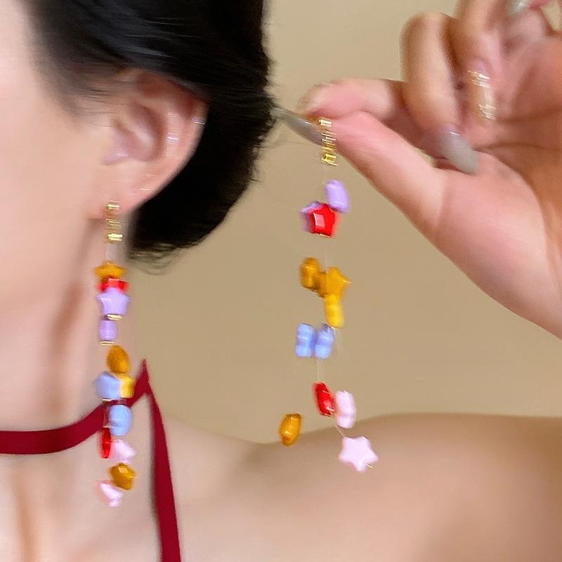 1Pair Summer Colorful Unique Dopamine Design Drop Dangle Earrings For Women Girl Korean Fashion Jewelry Accessories
