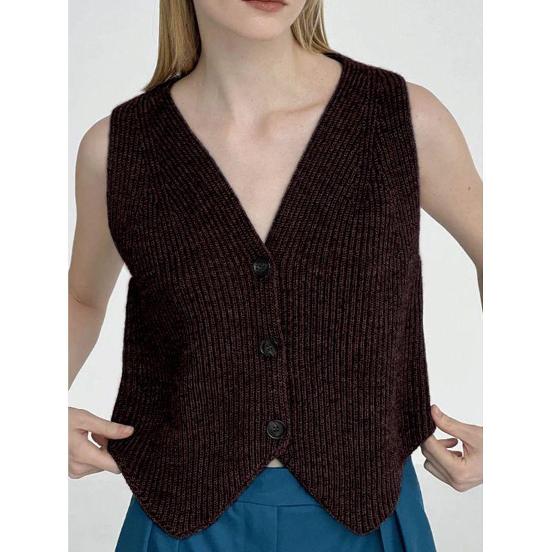 

Fashion Short Knitting Vest V-neck Buckle Versatile Vest Vest Wool Vest Woolen Vest Dark brown M