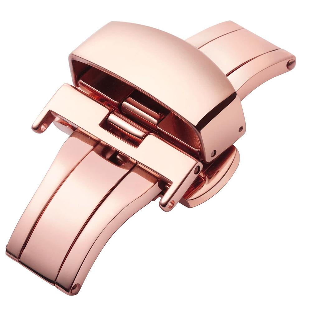 BINLUN Push-Down Type D-Buckle Stainless Steel Watch Buckle Leather Watch Band Replacement Clasp for