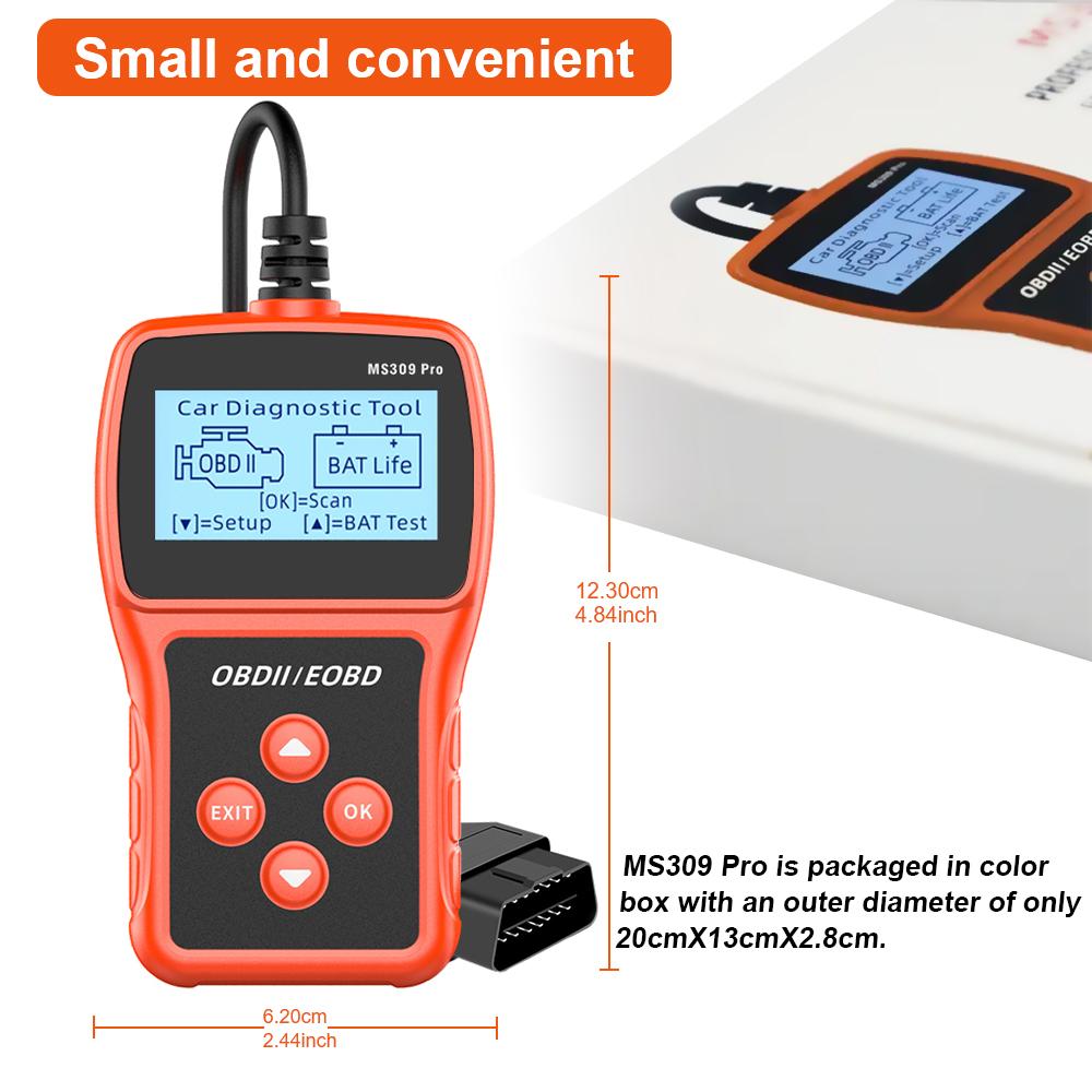 Check Engine System OBD2 Scanner Car Diagnostic Tool Multi-language Live Data Code Reader MS309PRO Battery Tester