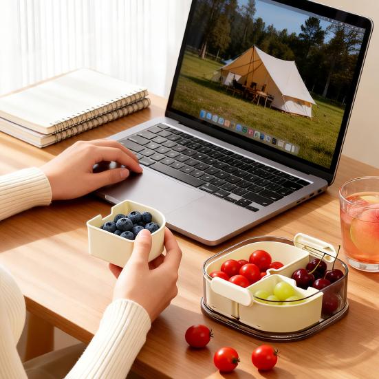 Fruit Storage Box Leak-Proof Sealed Multi-layer Food Container with Partition And Top Storage Portable Lunchbox for Kitchen Outdoor Camping