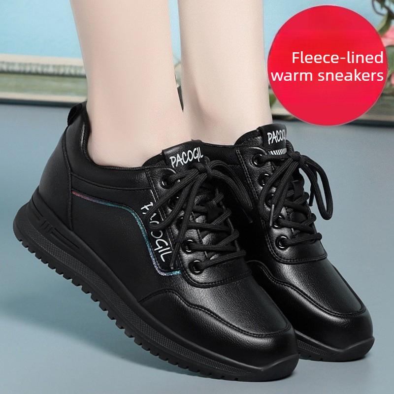 Women's Athletic Shoes, Autumn and Winter, Fleece-lined, Soft-soled, Middle-aged and Elderly Women's Shoes, Flat, Travel and Casual Shoes