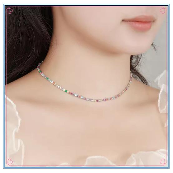 925 Sterling Silver Colorful Zircon Ethnic Style Hip-Hop Fashion Versatile 2.5mm Necklace and BraceletGood product