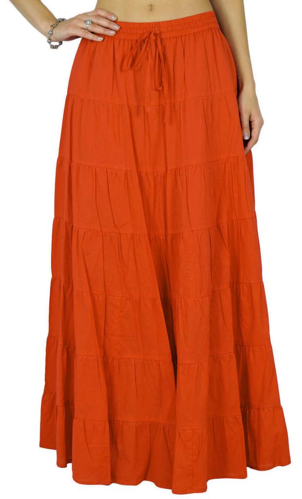 Phagun Damen Sommer Baumwolle Ziegelrot Rock Ethnisches Design Kordelzug Taille -