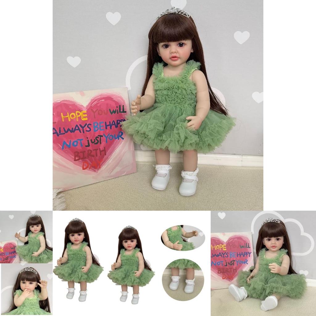 Npk 55cm Lebensechte Reborn-Puppe Betty Mit Braunen Haaren Und Cowboy-Overalls