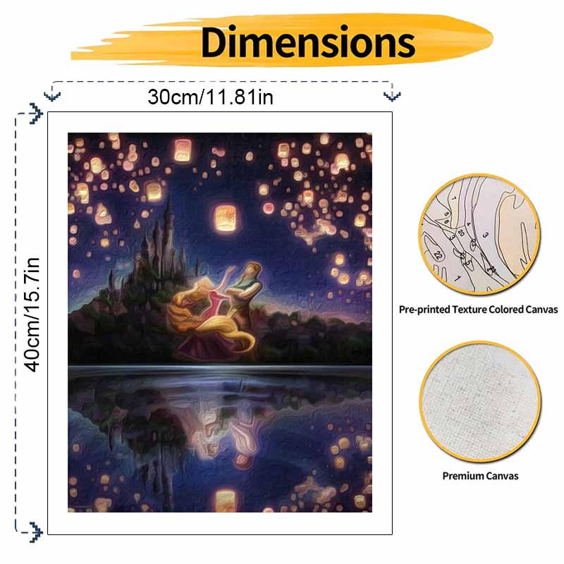 Disney DIY Oil Painting Art Painting Kit Tangled Lantern Night Home Wall Decor Handmade Gift for Lovers Romantic Scene Crafts