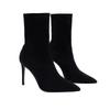 Autumn and Winter Short Boots Women's High-heeled Elastic Black Pointed Thin-heeled Thin Boots Suede White Boots Temperament
