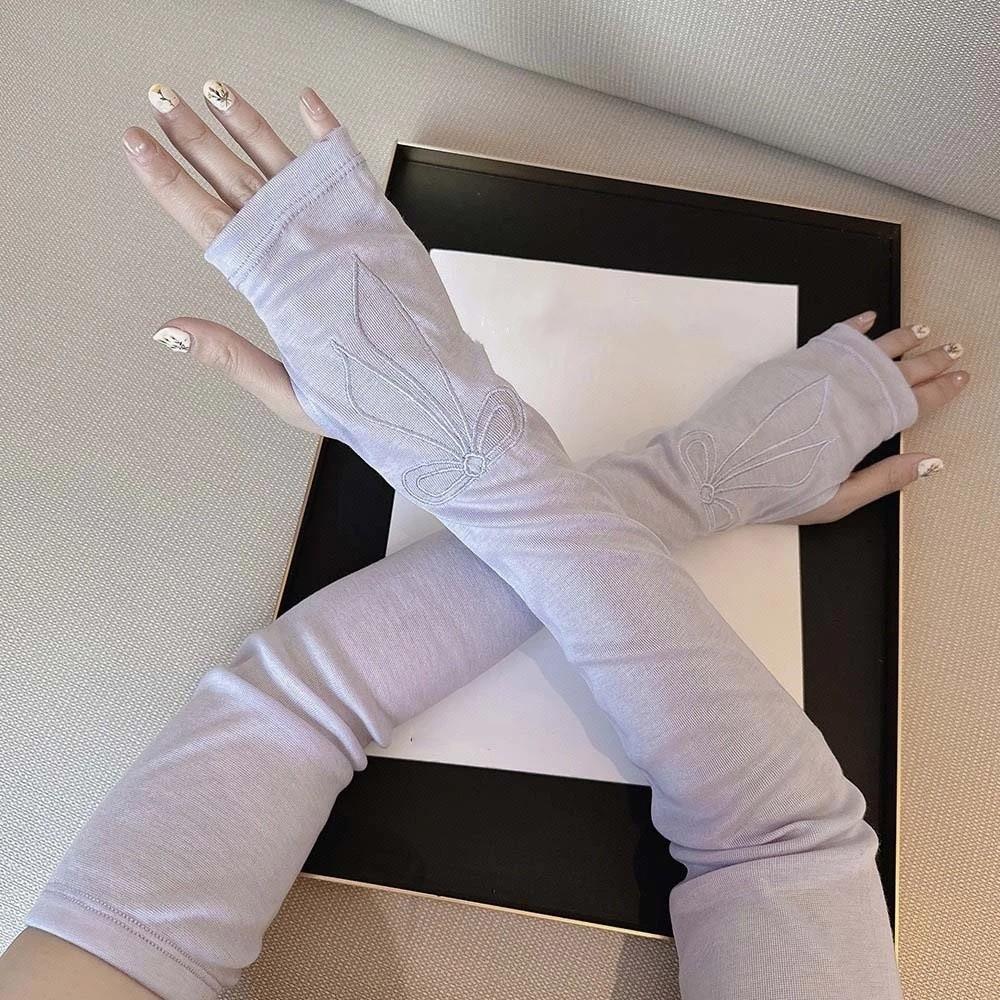 

Korean Style Breathable Long Arm Sleeves Embroidered Arm Sunscreen Covers Bow Ice Sleeves Outdoor фіолетовий