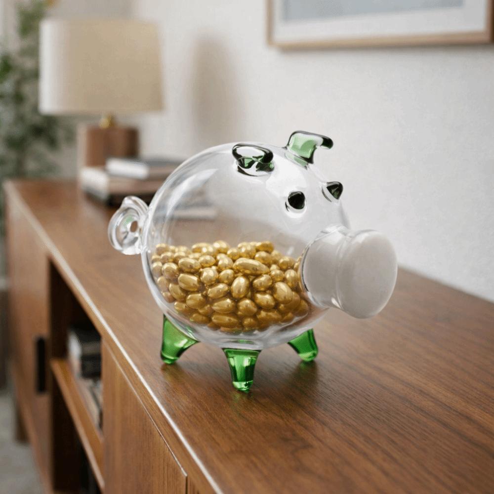 Delicate Cartoon Piggy Money Bank Visible Lightweight Pig Shape Piggy Bank Transparent Golden Beans Container Home Decor