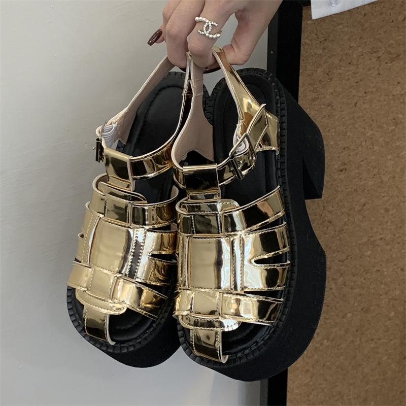 Eilyken Design Stil Schmaler Riemen mit Schnalle Damen Sandalen Klobige Plateauschuhe Zehenfrei Hohe Absätze Abendschuhe