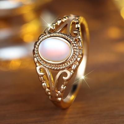 Vintage Goldfarben Hohl Oval Kristallringe für Frauen Mode Party Schmuck Geschenk