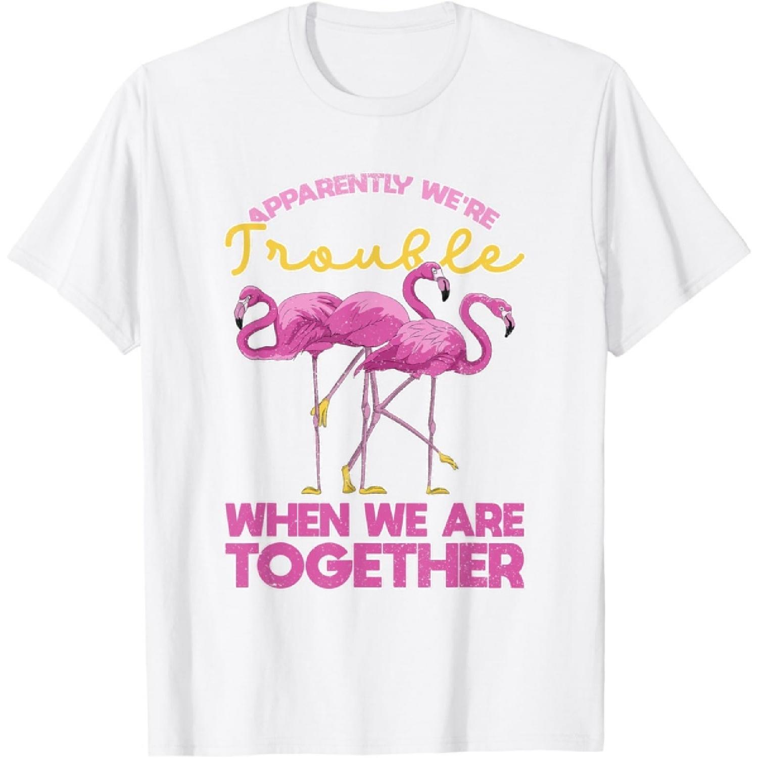 Apparently Were Trouble When We Are Together Funny Flamingo T-Shirt(1) XXXXXL белый