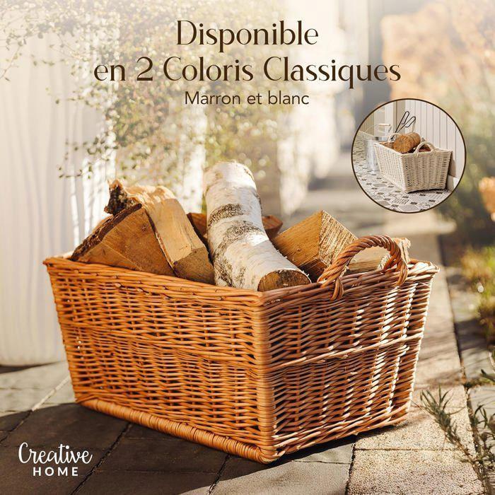 Panier à bûches - CREATIVE HOME - Naturel - Osier 100% naturel - Poignées jute - 47x33x30 cm