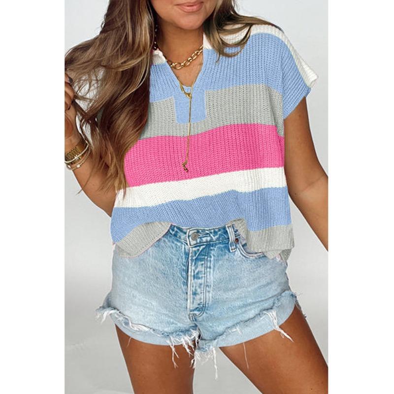 New Summer Color-blocking Casual Short-sleeved Sweater