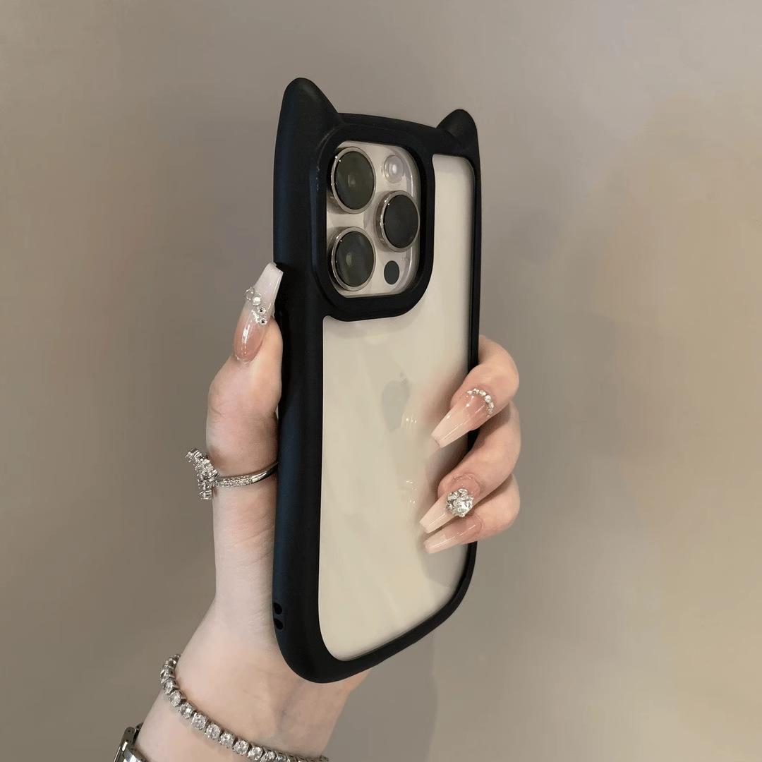 

Applicable To IPhone16ProMax Three Dimensional Cat Ear Phone Case Apple 15 Transparent Anti Fall Silicone Protective Case 13 iPhone16