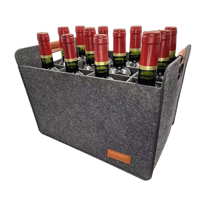

12 Bottle Foldable Wine Bag 37X32X27CM Portable Detachable Liquid Carrier Protector for Wedding Camping Picnic Gift темно-сірий колір