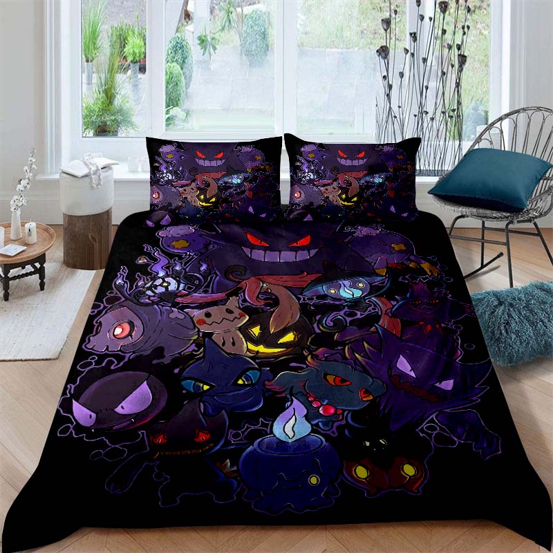 CustomizableAnime Gengar Printed Bedding Set 3 Piece Soft Microfiber Duvet Cover Set Teens Game Room Decor No Sheet No Filling