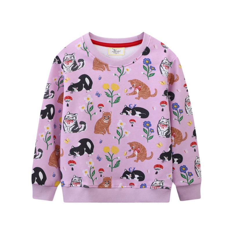 Autumn New Arrivals: Girls' Cartoon Print Pullover Hoodies