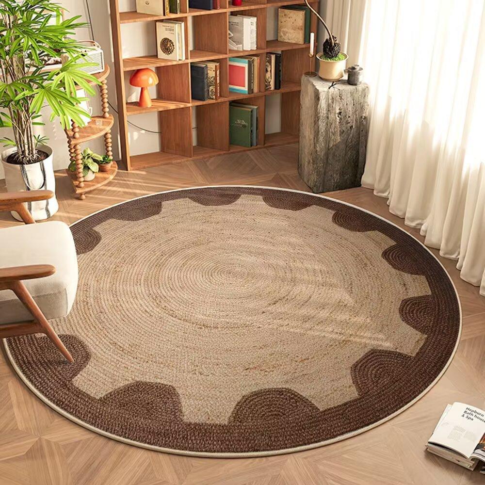 Minimalist Home Round Carpet Textured Surface Print Mat Boho Living Room Study Bedroom Kitchen Indoor and Outdoor Non-slip Rug
