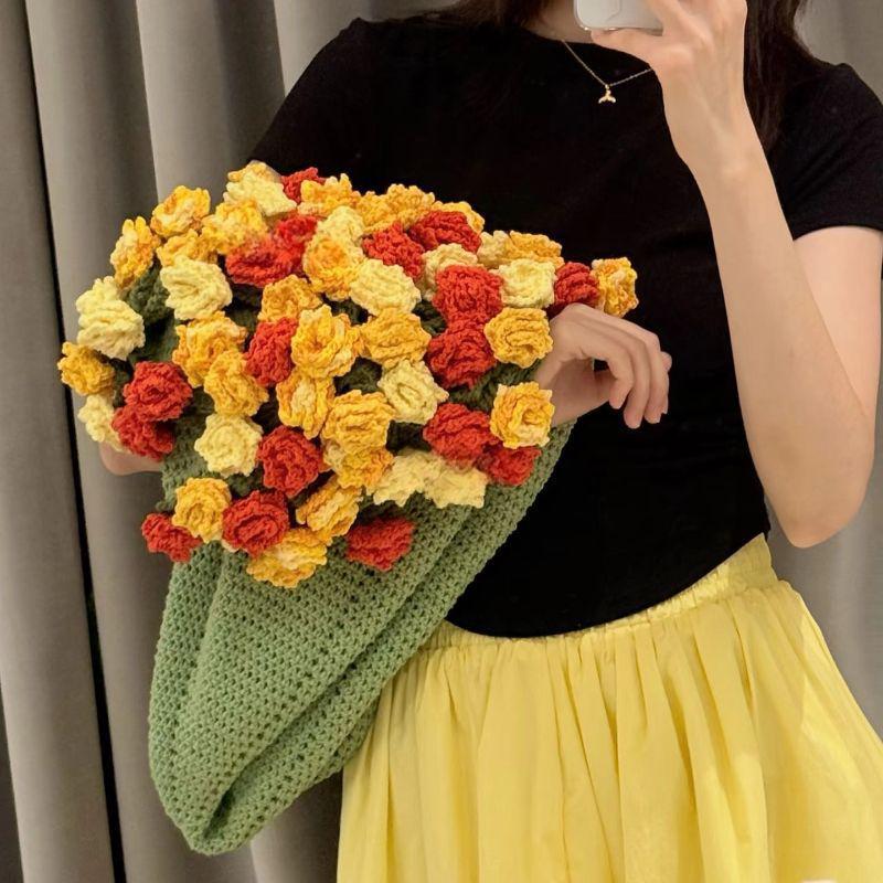 Gradient Rose & Lily of the Valley Knitted Blanket Kit - DIY Yarn & Material Pack with Pointed Corners