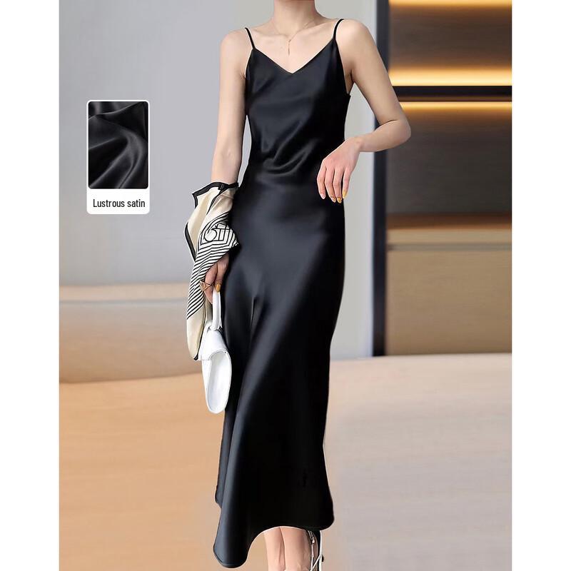 

Elegant Glossy Satin Midi Camisole Dress S