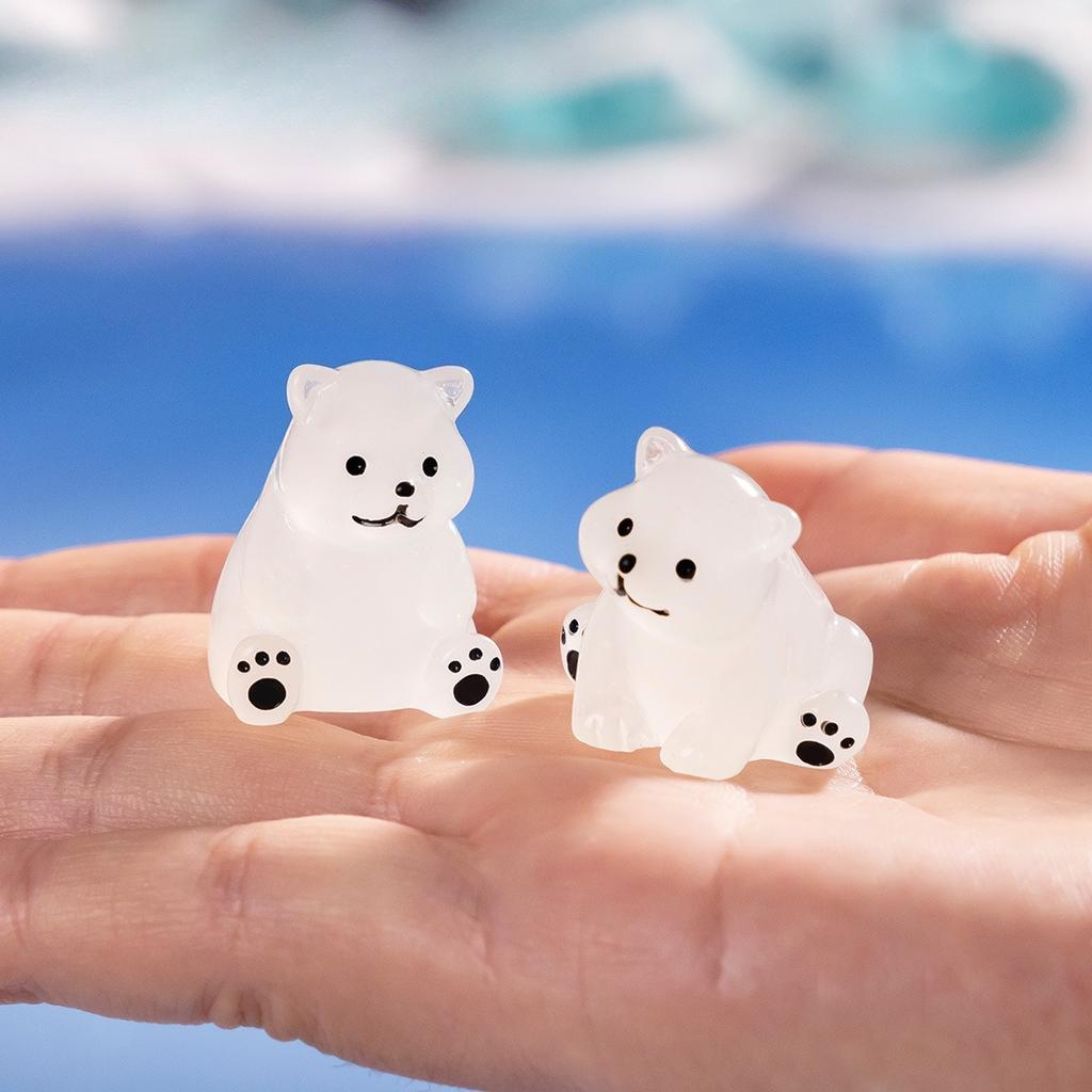 4-50PCS Luminous Micro Landscape Mini White Bear Snow Polar Bear Figurines Ornament Gift Furnishings Diy Home Decor Accessories