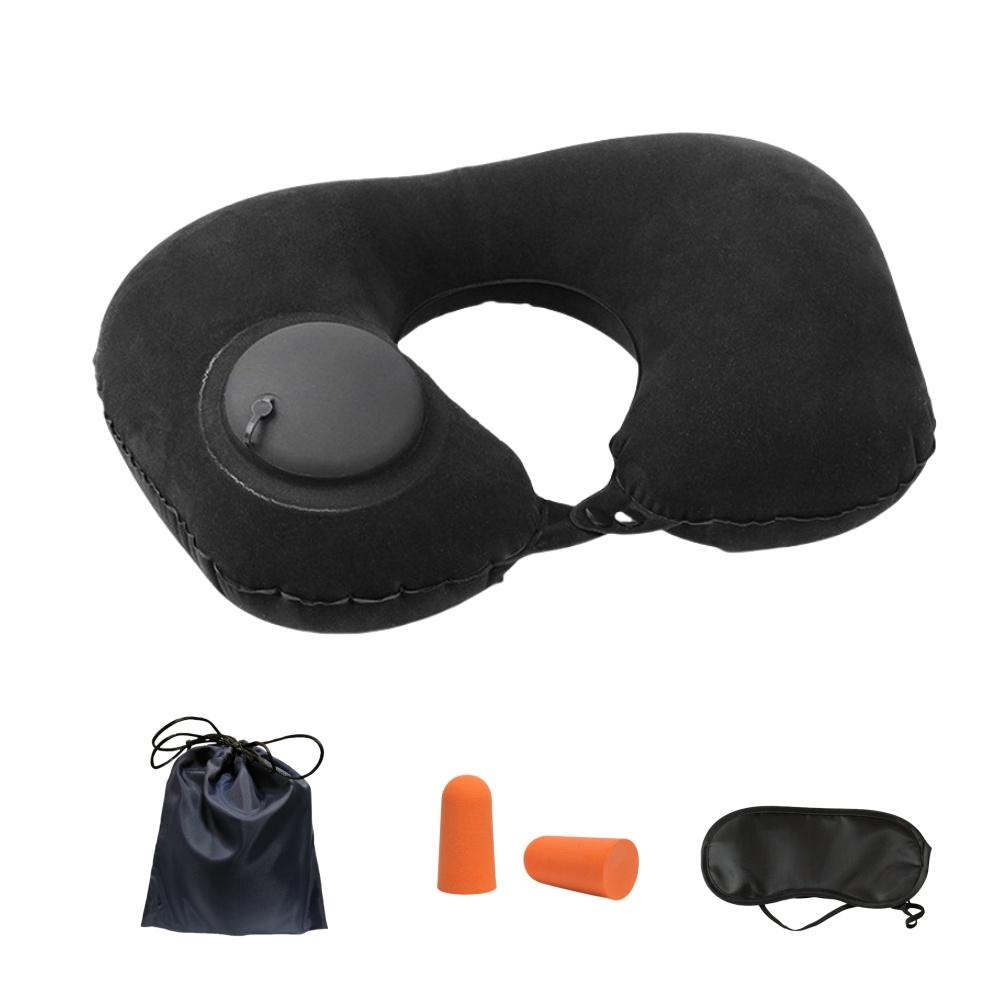 Verstellbares aufblasbares Nackenkissen, Taillenkissen, tragbares aufblasbares Kissen mit Augenmaske, Ohrstöpseln, Handtasche