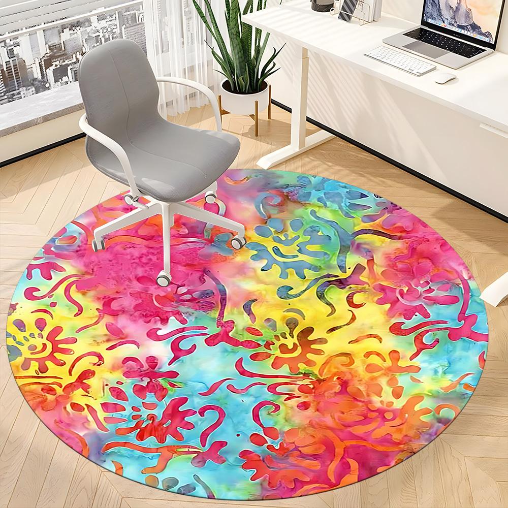 1 Stück Tie-Dye Muster Stuhlteppich für das Büro, Runder rutschfester langlebiger großer Büroteppich, Geeignet für das Büro
