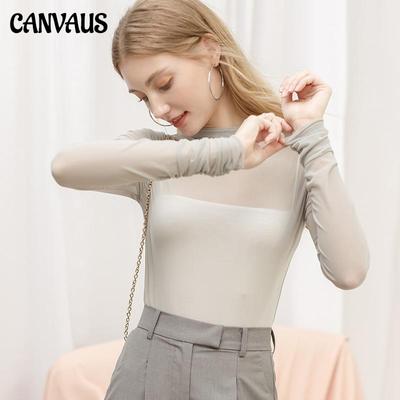 Dames herfst doorzichtig sexy mesh gebreid T-shirt met lange mouwen Fs391A