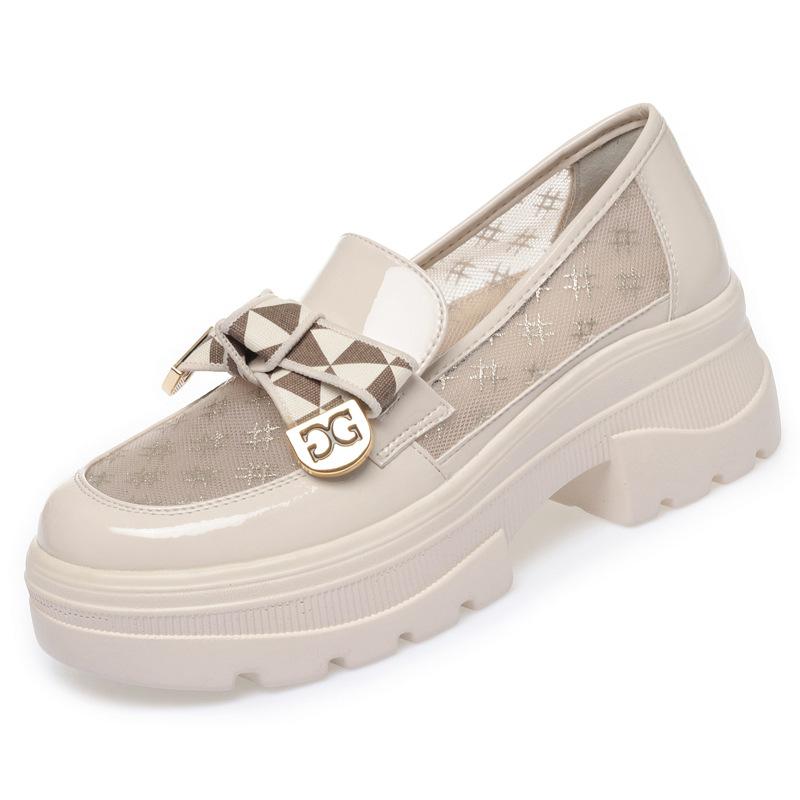 2025 Spring Female Shoes Women Fashion Mary Jane Round Toe Flats Loafers Oxfords Platform Casual Metal Chain Buckle Heels Black