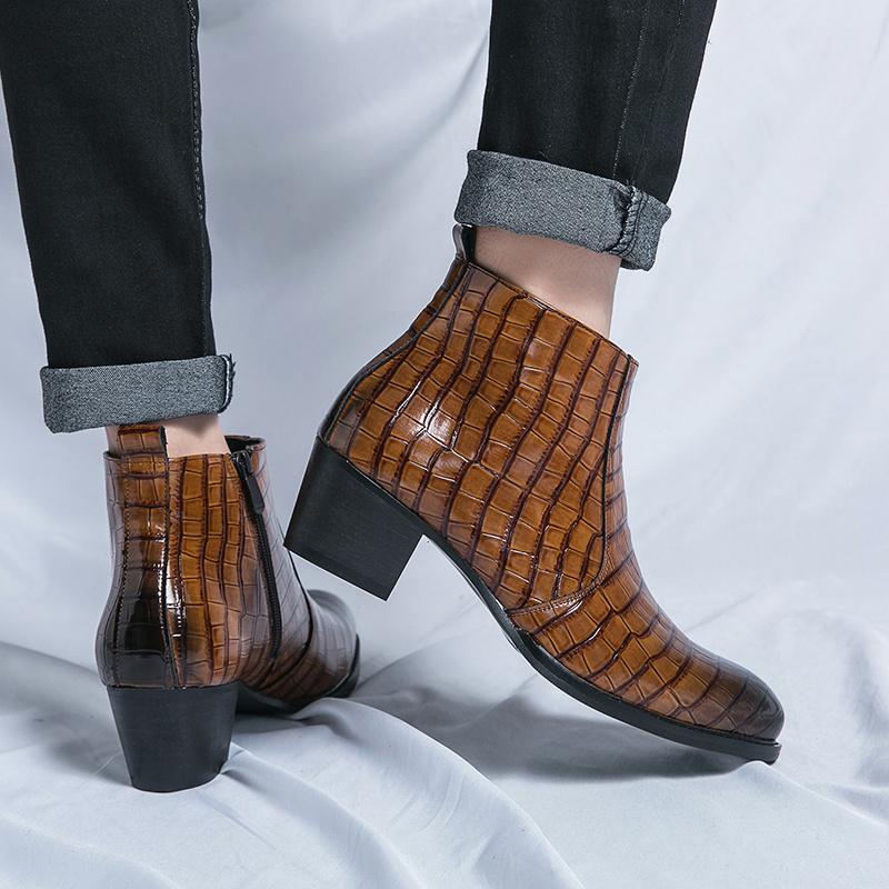 Mode Braun Herren Chelsea Boots Designer Luxus Hochhackige Stiefel Herren Absatz Kleid Lederschuhe Business Casual Stiefelette Herren