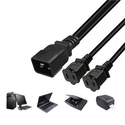 Heavy Duty Power Adapter Convert C20 To 2x 1 15R Power Supply Cord 0.32m PVC Extension Cable Fit for Various Electronics
