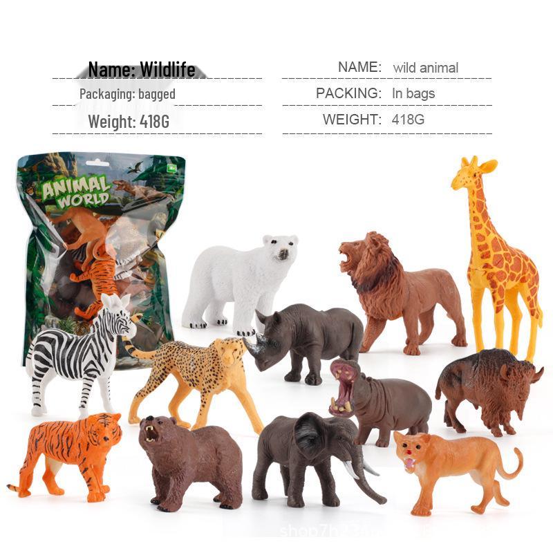 12-Piece Wild Animal Figurine Set: Hippo, Lion, Zebra, Rhino