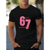 Men'S Summer Crew Neck Short Sleeve T-Shirt, Print Pink Star And Number 67 Pattern, Trendy Personalized Style, Casual Versatile Street Top