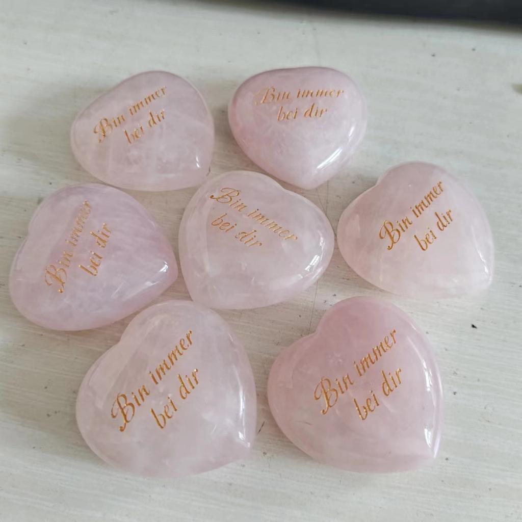 45mm Genuine Natural Rose Quartz Heart Shape Power Stone Engraved Personalized Pink Crystal Healing Reiki Charged Palm Gemstones