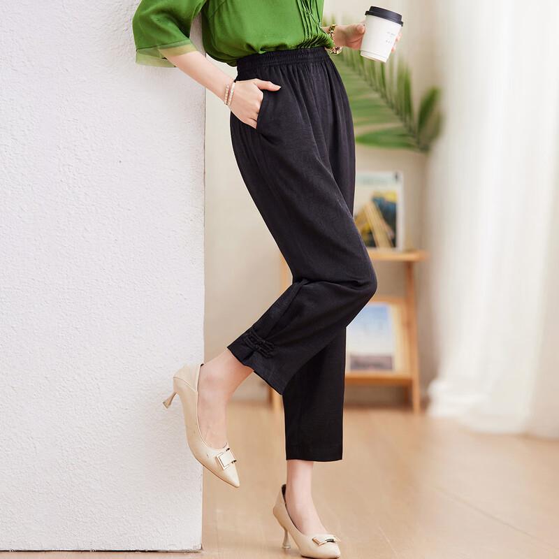

Pasite Women s Retro Chinese Style Elastic Waist Casual Pants with Frog Buttons XL